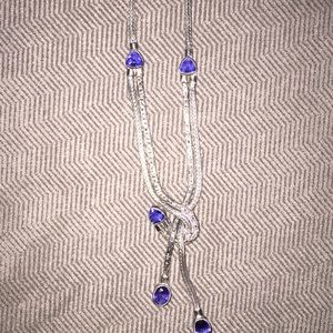 Silver knitted necklace with gemstones